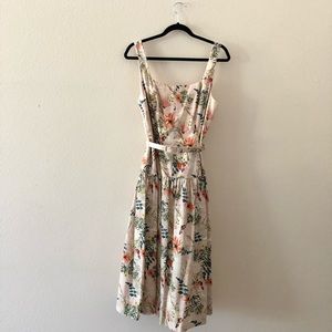 Pink Tropical Jumper with Drop Waist and Belt